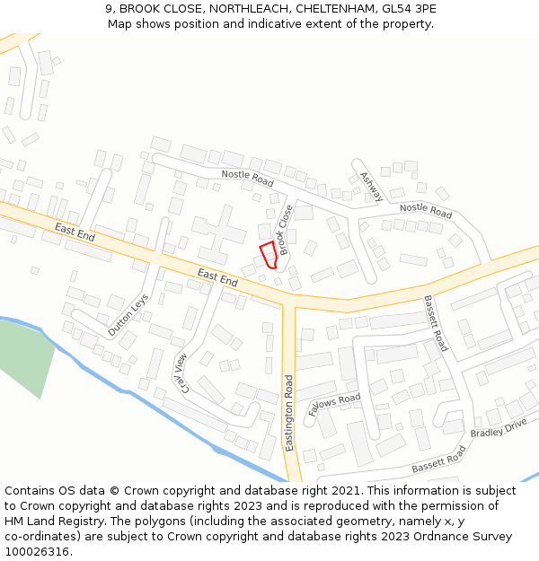 9, BROOK CLOSE, NORTHLEACH, CHELTENHAM, GL54 3PE: Location map and indicative extent of plot