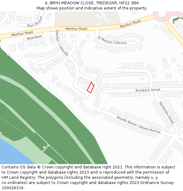 9, BRYN MEADOW CLOSE, TREDEGAR, NP22 3BA: Location map and indicative extent of plot