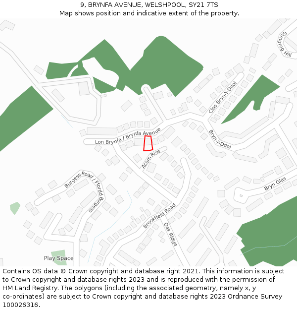 9, BRYNFA AVENUE, WELSHPOOL, SY21 7TS: Location map and indicative extent of plot