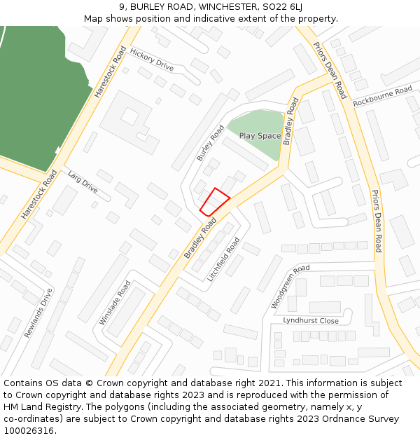 9, BURLEY ROAD, WINCHESTER, SO22 6LJ: Location map and indicative extent of plot