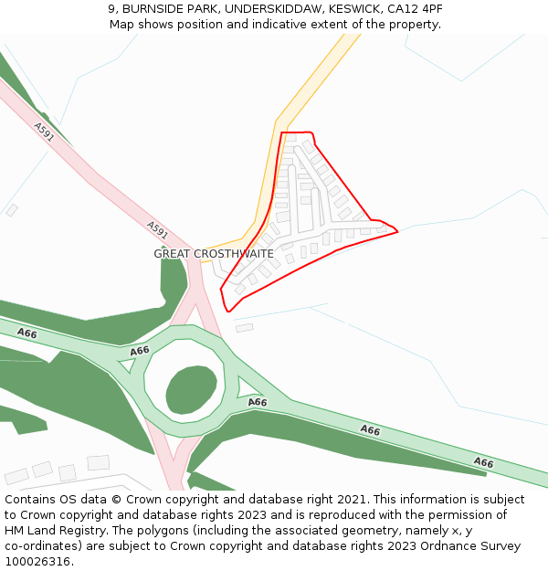 9, BURNSIDE PARK, UNDERSKIDDAW, KESWICK, CA12 4PF: Location map and indicative extent of plot