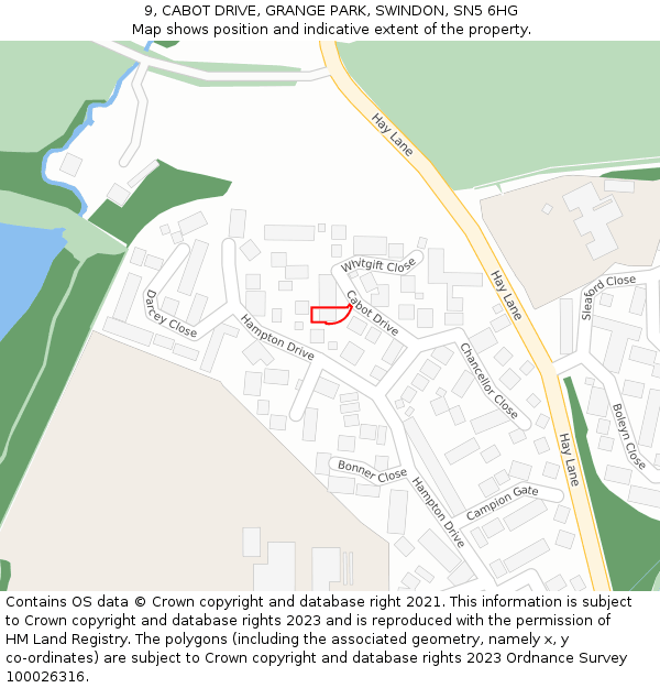 9, CABOT DRIVE, GRANGE PARK, SWINDON, SN5 6HG: Location map and indicative extent of plot