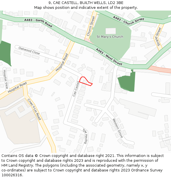 9, CAE CASTELL, BUILTH WELLS, LD2 3BE: Location map and indicative extent of plot