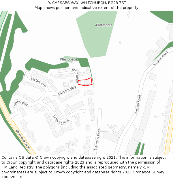 9, CAESARS WAY, WHITCHURCH, RG28 7ST: Location map and indicative extent of plot