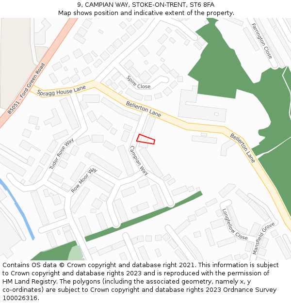 9, CAMPIAN WAY, STOKE-ON-TRENT, ST6 8FA: Location map and indicative extent of plot