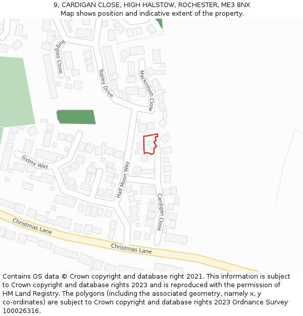 9, CARDIGAN CLOSE, HIGH HALSTOW, ROCHESTER, ME3 8NX: Location map and indicative extent of plot