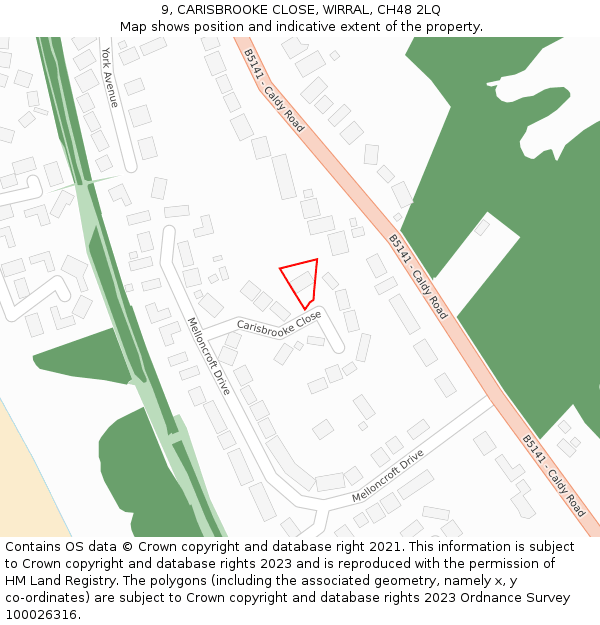 9, CARISBROOKE CLOSE, WIRRAL, CH48 2LQ: Location map and indicative extent of plot