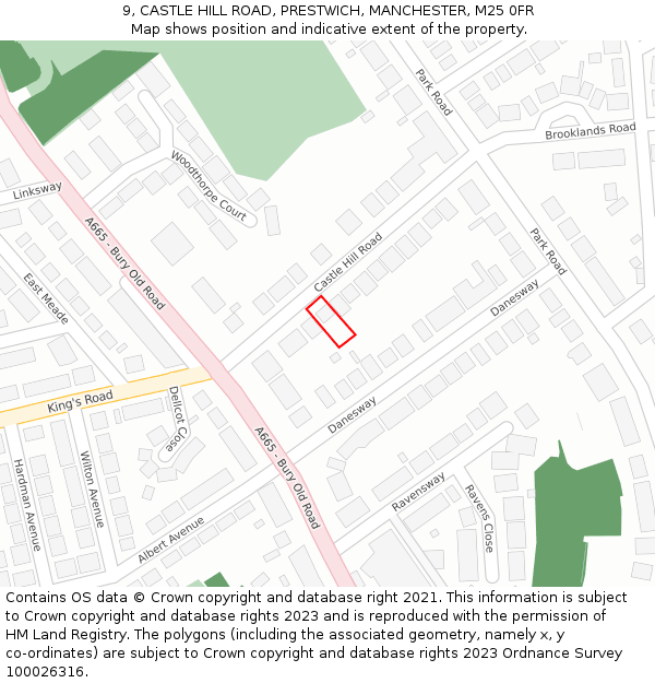 9, CASTLE HILL ROAD, PRESTWICH, MANCHESTER, M25 0FR: Location map and indicative extent of plot