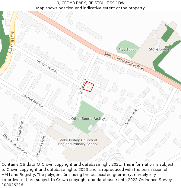 9, CEDAR PARK, BRISTOL, BS9 1BW: Location map and indicative extent of plot