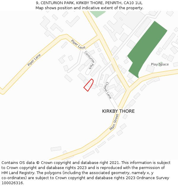 9, CENTURION PARK, KIRKBY THORE, PENRITH, CA10 1UL: Location map and indicative extent of plot