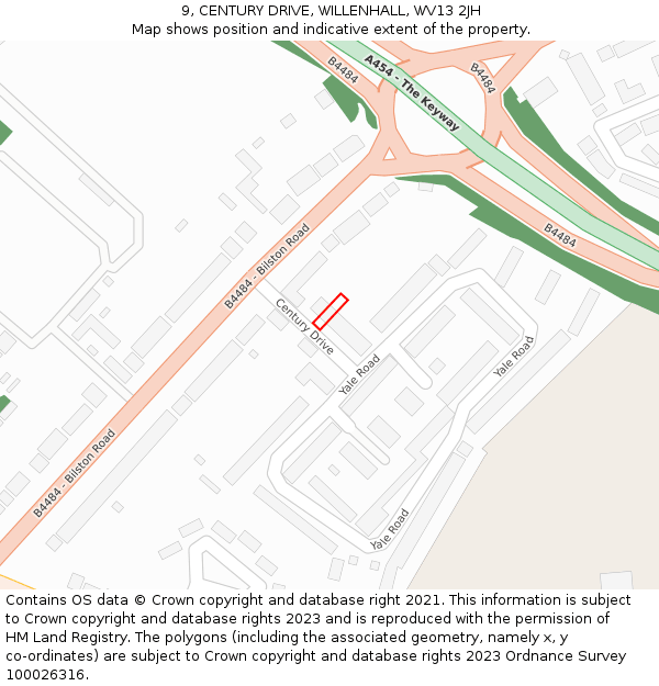 9, CENTURY DRIVE, WILLENHALL, WV13 2JH: Location map and indicative extent of plot