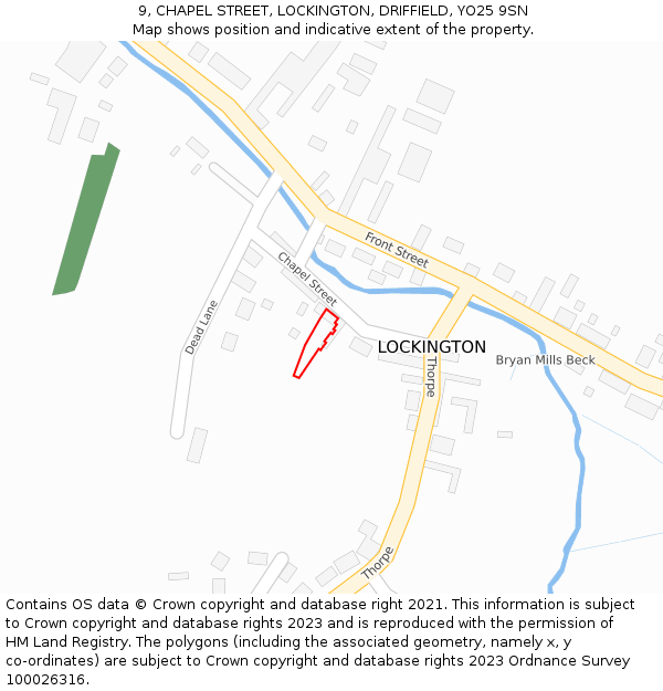 9, CHAPEL STREET, LOCKINGTON, DRIFFIELD, YO25 9SN: Location map and indicative extent of plot