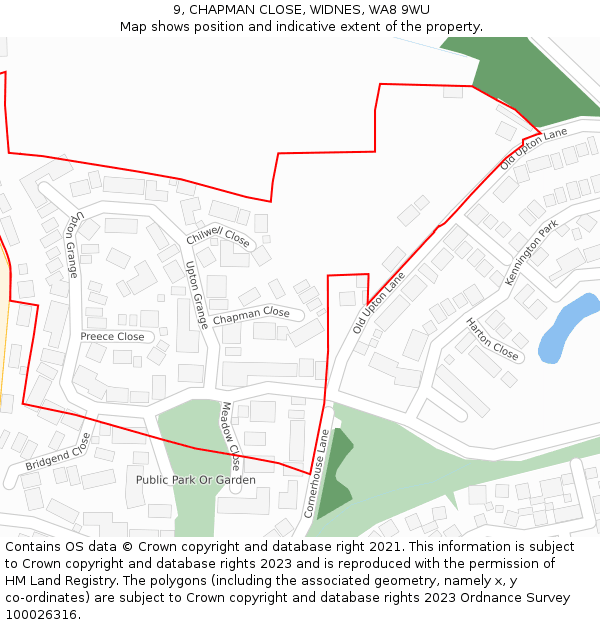 9, CHAPMAN CLOSE, WIDNES, WA8 9WU: Location map and indicative extent of plot