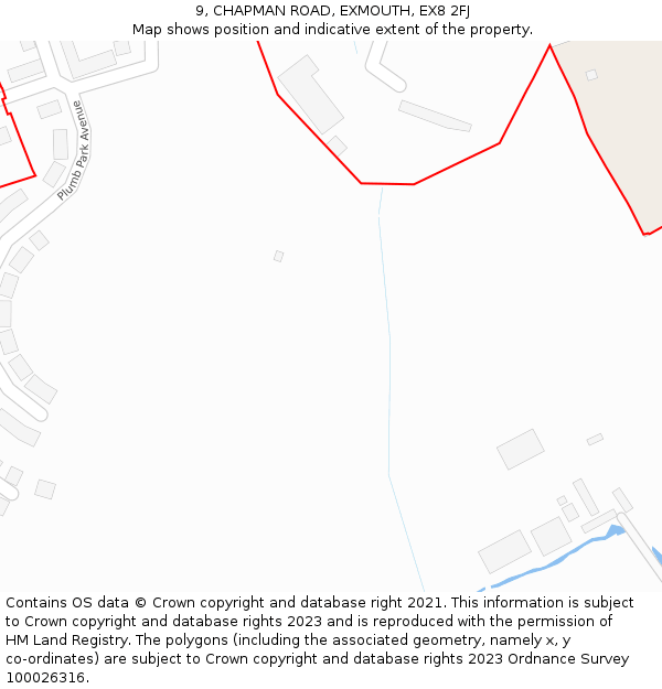 9, CHAPMAN ROAD, EXMOUTH, EX8 2FJ: Location map and indicative extent of plot