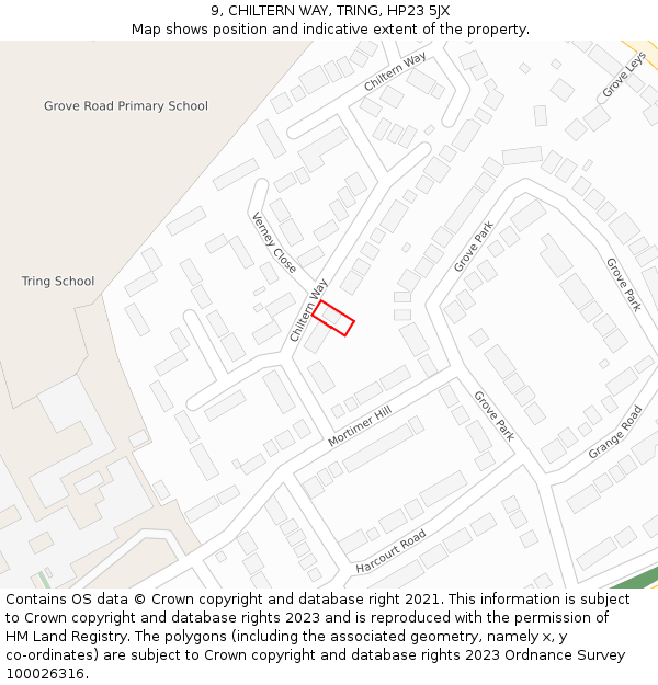 9, CHILTERN WAY, TRING, HP23 5JX: Location map and indicative extent of plot