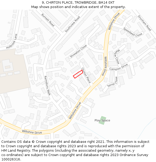 9, CHIRTON PLACE, TROWBRIDGE, BA14 0XT: Location map and indicative extent of plot
