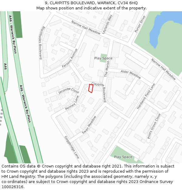 9, CLAYPITTS BOULEVARD, WARWICK, CV34 6HQ: Location map and indicative extent of plot