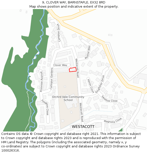 9, CLOVER WAY, BARNSTAPLE, EX32 8RD: Location map and indicative extent of plot