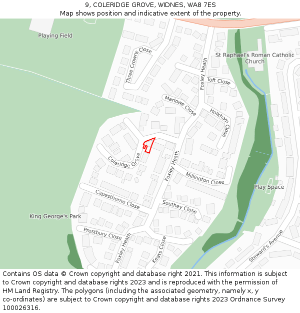 9, COLERIDGE GROVE, WIDNES, WA8 7ES: Location map and indicative extent of plot