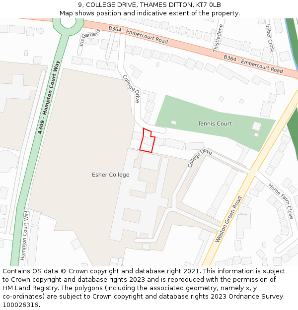 9, COLLEGE DRIVE, THAMES DITTON, KT7 0LB: Location map and indicative extent of plot