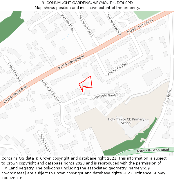 9, CONNAUGHT GARDENS, WEYMOUTH, DT4 9PD: Location map and indicative extent of plot