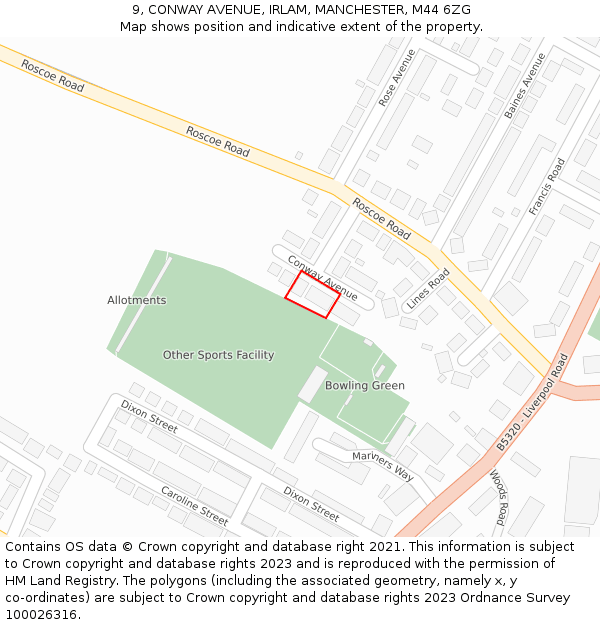 9, CONWAY AVENUE, IRLAM, MANCHESTER, M44 6ZG: Location map and indicative extent of plot