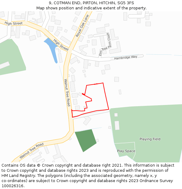 9, COTMAN END, PIRTON, HITCHIN, SG5 3FS: Location map and indicative extent of plot