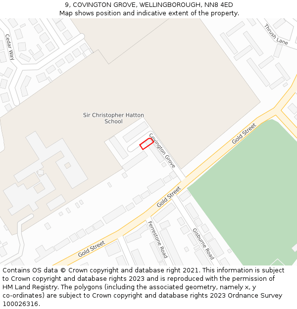 9, COVINGTON GROVE, WELLINGBOROUGH, NN8 4ED: Location map and indicative extent of plot