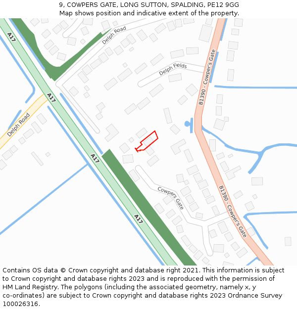 9, COWPERS GATE, LONG SUTTON, SPALDING, PE12 9GG: Location map and indicative extent of plot