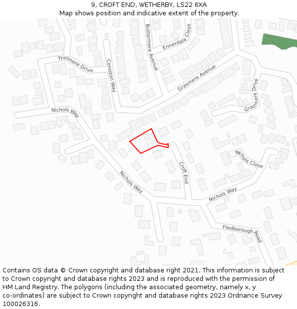 9, CROFT END, WETHERBY, LS22 6XA: Location map and indicative extent of plot