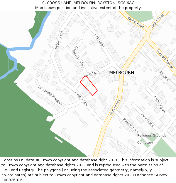 9, CROSS LANE, MELBOURN, ROYSTON, SG8 6AG: Location map and indicative extent of plot