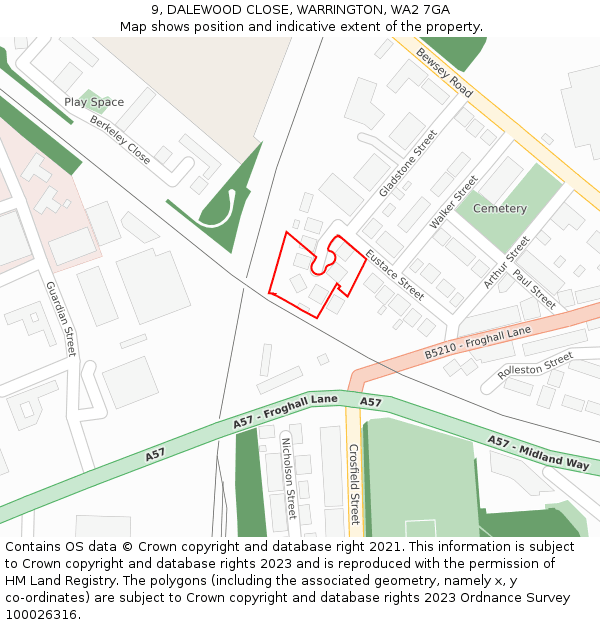 9, DALEWOOD CLOSE, WARRINGTON, WA2 7GA: Location map and indicative extent of plot