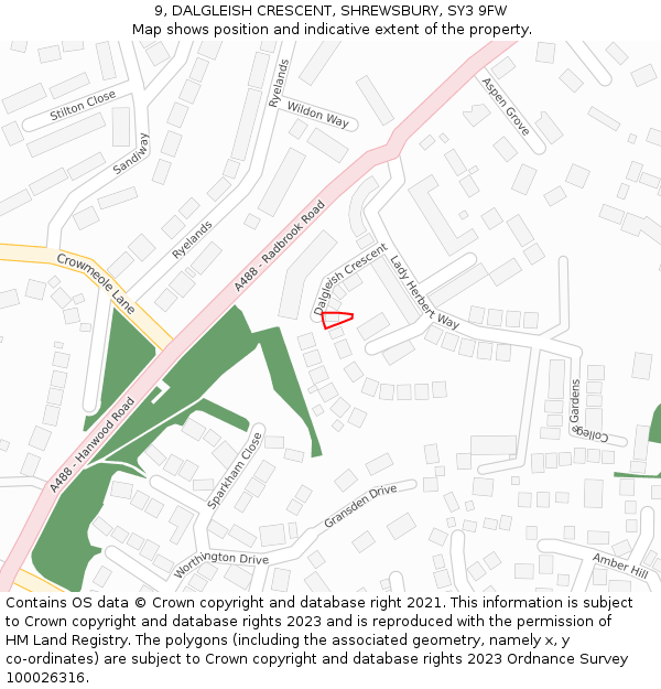 9, DALGLEISH CRESCENT, SHREWSBURY, SY3 9FW: Location map and indicative extent of plot