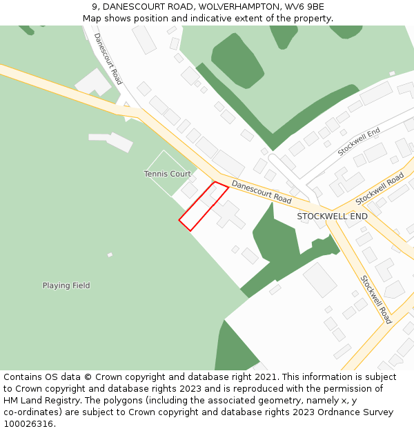 9, DANESCOURT ROAD, WOLVERHAMPTON, WV6 9BE: Location map and indicative extent of plot