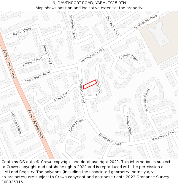 9, DAVENPORT ROAD, YARM, TS15 9TN: Location map and indicative extent of plot