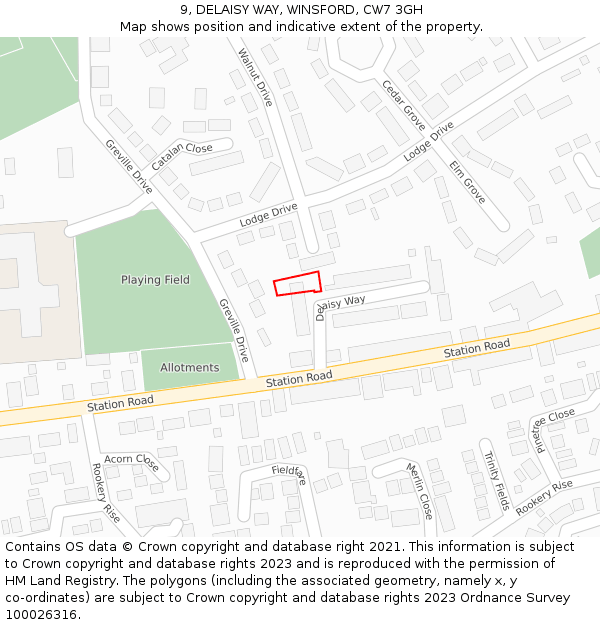 9, DELAISY WAY, WINSFORD, CW7 3GH: Location map and indicative extent of plot