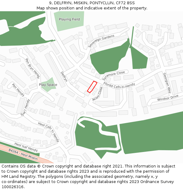 9, DELFRYN, MISKIN, PONTYCLUN, CF72 8SS: Location map and indicative extent of plot