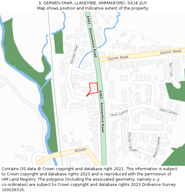 9, DERWEN FAWR, LLANDYBIE, AMMANFORD, SA18 2UY: Location map and indicative extent of plot