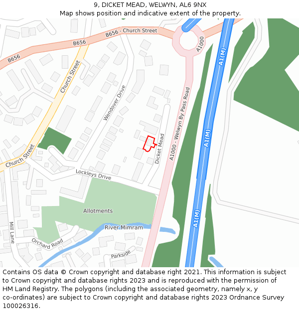 9, DICKET MEAD, WELWYN, AL6 9NX: Location map and indicative extent of plot