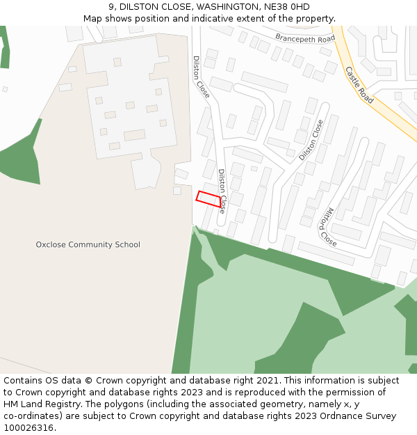 9, DILSTON CLOSE, WASHINGTON, NE38 0HD: Location map and indicative extent of plot