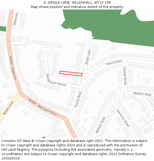 9, DINGLE LANE, WILLENHALL, WV13 1AR: Location map and indicative extent of plot