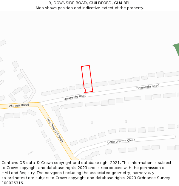 9, DOWNSIDE ROAD, GUILDFORD, GU4 8PH: Location map and indicative extent of plot