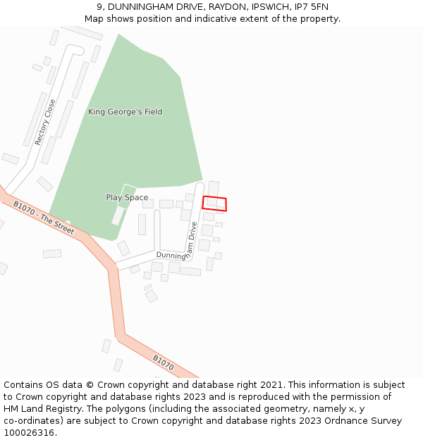 9, DUNNINGHAM DRIVE, RAYDON, IPSWICH, IP7 5FN: Location map and indicative extent of plot