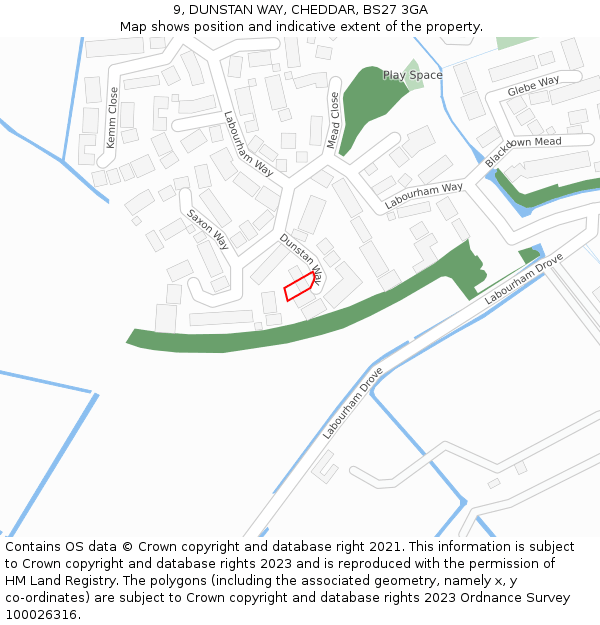 9, DUNSTAN WAY, CHEDDAR, BS27 3GA: Location map and indicative extent of plot