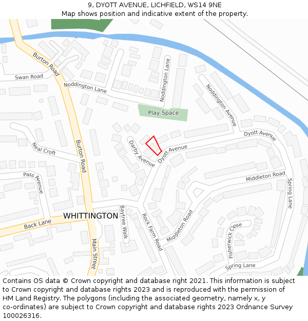 9, DYOTT AVENUE, LICHFIELD, WS14 9NE: Location map and indicative extent of plot