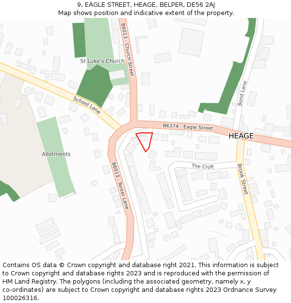 9, EAGLE STREET, HEAGE, BELPER, DE56 2AJ: Location map and indicative extent of plot
