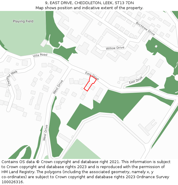 9, EAST DRIVE, CHEDDLETON, LEEK, ST13 7DN: Location map and indicative extent of plot