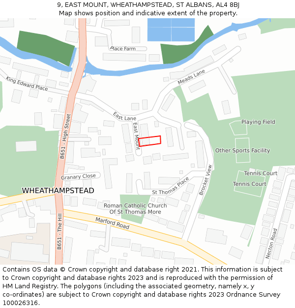 9, EAST MOUNT, WHEATHAMPSTEAD, ST ALBANS, AL4 8BJ: Location map and indicative extent of plot