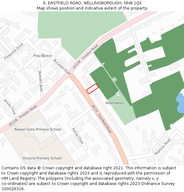 9, EASTFIELD ROAD, WELLINGBOROUGH, NN8 1QX: Location map and indicative extent of plot