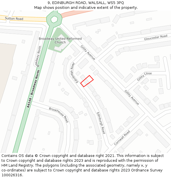 9, EDINBURGH ROAD, WALSALL, WS5 3PQ: Location map and indicative extent of plot